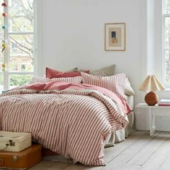 Desert Sand Seersucker Stripe Cotton Duvet Cover -Bed Linings Sales Shop Piglet in Bed Seersucker Stripe Bedding Desert Sand 2 1