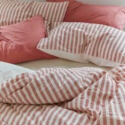 Desert Sand Seersucker Stripe Cotton Duvet Cover -Bed Linings Sales Shop Piglet in Bed Seersucker Stripe Bedding Desert Sand 4 1