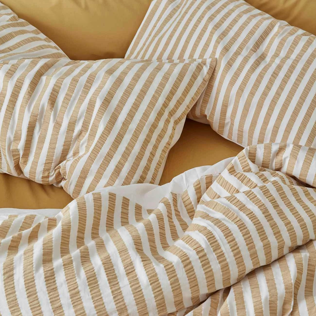 Ochre Seersucker Stripe Cotton Pillowcases (Pair) 6 Ochre Seersucker Stripe Cotton Pillowcases (Pair) - Image 4