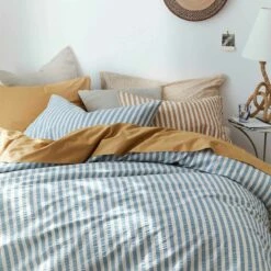 Warm Blue Seersucker Stripe Cotton Pillowcases (Pair) -Bed Linings Sales Shop Piglet in Bed Seersucker Stripe Bedding Warm Blue 7 5482b059 9ee1 4c1b 9e72 480e1a09e31f 1