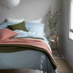 Pink Clay & Birch Textured Cotton Throw -Bed Linings Sales Shop Piglet in Bed Textured Cotton Throw Pink Clay Birch Lifestyle 1