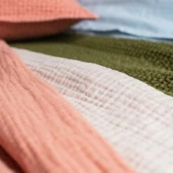 Pink Clay & Birch Textured Cotton Throw -Bed Linings Sales Shop Piglet in Bed Textured Cotton Throw Pink Clay Birch Lifestyle 2