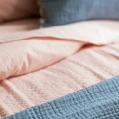 Warm Blue & Cafe Au Lait Textured Cotton Throw -Bed Linings Sales Shop Piglet in Bed Textured Cotton Throw WarmBlue CafeauLait Lifestyle 1