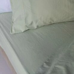 Apple Washed Cotton Percale Fitted Sheet -Bed Linings Sales Shop Piglet in Bed Washed Cotton Bedding Apple Lifestyle 3