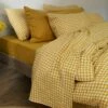 Honey Gingham Linen Flat Sheet -Bed Linings Sales Shop PigletInBed LinenBedding HoneyGingham 1300x1300 Web 3 1