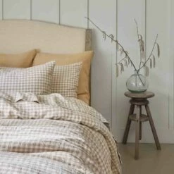 Mushroom Gingham Linen Fitted Sheet -Bed Linings Sales Shop PigletInBed LinenBedding MushroomGingham 1300x1300 Web2jpg