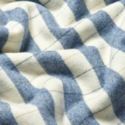Warm Blue Checked Stripe Wool Blanket -Bed Linings Sales Shop PigletinBed CheckedStripeWoolBlanket WarmBlue 3 1