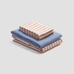 Desert Sand Seersucker Stripe Cotton Bundle -Bed Linings Sales Shop PigletinBed CottonBasicBundle DesertSandSeersuckerStripe Mix Match V2 CoveBlue greyBG
