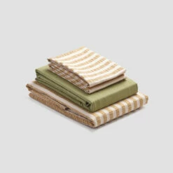 Ochre Seersucker Stripe Cotton Bundle -Bed Linings Sales Shop PigletinBed CottonBasicBundle OchreSeersuckerStripe Mix Match V2 Pear greyBG