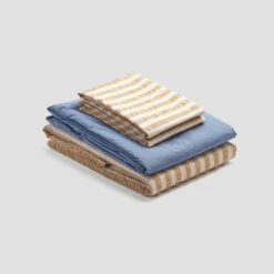 Ochre Seersucker Stripe Cotton Bundle -Bed Linings Sales Shop PigletinBed CottonBasicBundle OchreSeersuckerStripe Mix Match V3 CoveBlue greyBG