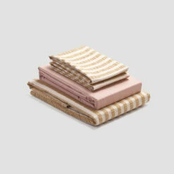 Ochre Seersucker Stripe Cotton Bundle -Bed Linings Sales Shop PigletinBed CottonBasicBundle OchreSeersuckerStripe Mix Match V4 FrenchRose greyBG