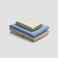 Pear Seersucker Stripe Cotton Bundle -Bed Linings Sales Shop PigletinBed CottonBasicBundle PearSeersuckerStripe Mix Match V3 CoveBlue greyBG 1