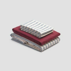 Warm Blue Seersucker Stripe Cotton Bundle -Bed Linings Sales Shop PigletinBed CottonBasicBundle WarmBlueSeersuckerStripe Mix Match V4 Mulberry greyBG 1