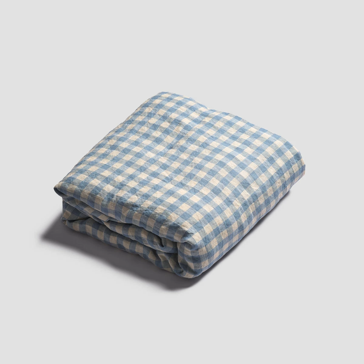 Warm Blue Gingham Linen Fitted Sheet 5 Warm Blue Gingham Linen Fitted Sheet - Image 3