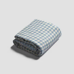 Warm Blue Gingham Linen Bedtime Bundle -Bed Linings Sales Shop PigletinBed GinghamBeddingFlatSheet WarmBlue 1 greyBG 079e20e2 33fe 43b9 a878 bde97ac35b77