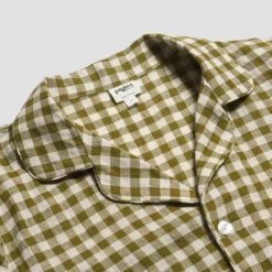 Men's Botanical Green Gingham Linen Pajama Shirt (Top Only) -Bed Linings Sales Shop PigletinBed GinghamMensShirt BotanicGreen 2 greybg