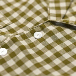 Men's Botanical Green Gingham Linen Pajama Shirt (Top Only) -Bed Linings Sales Shop PigletinBed GinghamMensShirt BotanicGreen 3 greybg 1