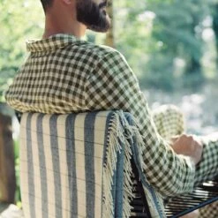 Men's Botanical Green Gingham Linen Pajama Shirt (Top Only) -Bed Linings Sales Shop PigletinBed GinghamMensShirt BotanicalGreen Lifestyle 1 1