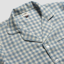 Men's Warm Blue Gingham Linen Pajama Shirt -Bed Linings Sales Shop PigletinBed GinghamMensShirt WarmBlue 2 greyBG f855d423 1593 4b9a bf0f b9e957886077