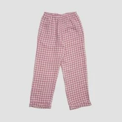 Men's Orchid Gingham Linen Pajama Pants -Bed Linings Sales Shop PigletinBed GinghamPyjamas Trousers Orchid 1 greybg 1
