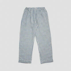 Men's Warm Blue Gingham Linen Pajama Pants -Bed Linings Sales Shop PigletinBed GinghamPyjamas Trousers WarmBlue 1 greybg