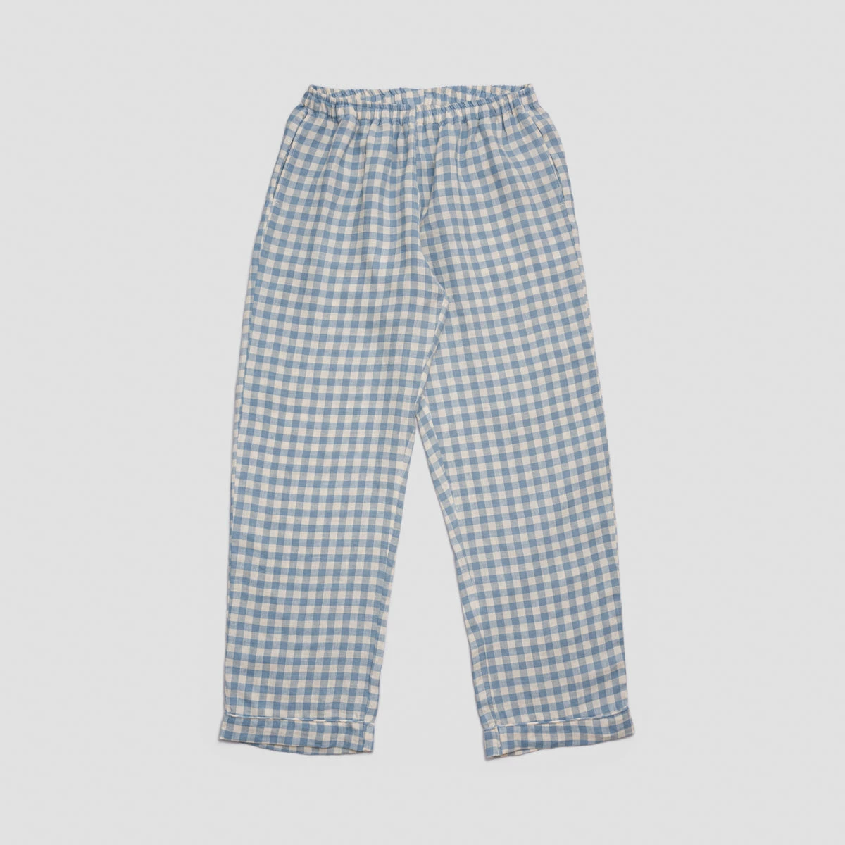 Warm Blue Gingham Linen Pajama Set 10 Warm Blue Gingham Linen Pajama Set - Image 8