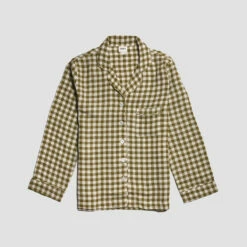 Botanical Green Gingham Linen Pajama Shirt (Top Only) -Bed Linings Sales Shop PigletinBed GinghamShirt BotanicGreen 1 greybg