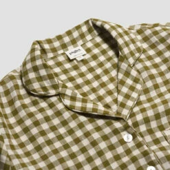 Botanical Green Gingham Linen Pajama Shirt (Top Only) -Bed Linings Sales Shop PigletinBed GinghamShirt BotanicGreen 2 greybg 1