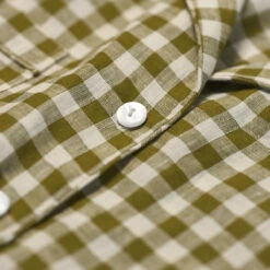 Botanical Green Gingham Linen Pajama Shirt (Top Only) -Bed Linings Sales Shop PigletinBed GinghamShirt BotanicGreen 3 greybg 1