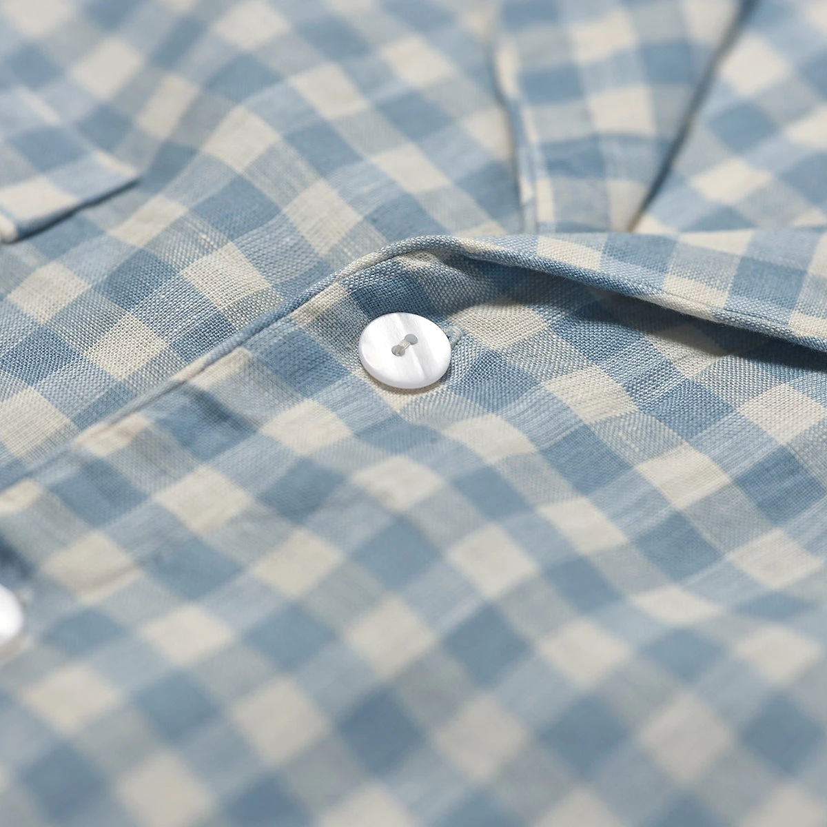 Warm Blue Gingham Linen Pajama Set 8 Warm Blue Gingham Linen Pajama Set - Image 6