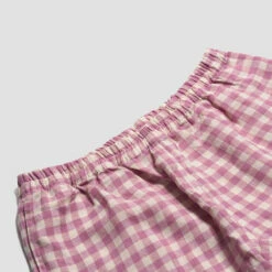 Orchid Gingham Linen Pajama Shorts -Bed Linings Sales Shop PigletinBed GinghamShorts Orchid 2 greybg 1