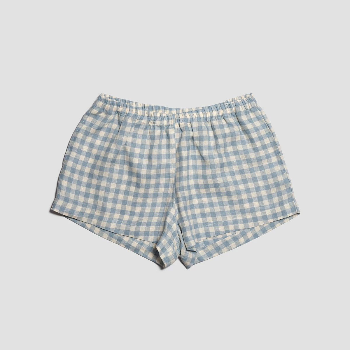 Warm Blue Gingham Linen Pajama Shorts Set 9 Warm Blue Gingham Linen Pajama Shorts Set - Image 7