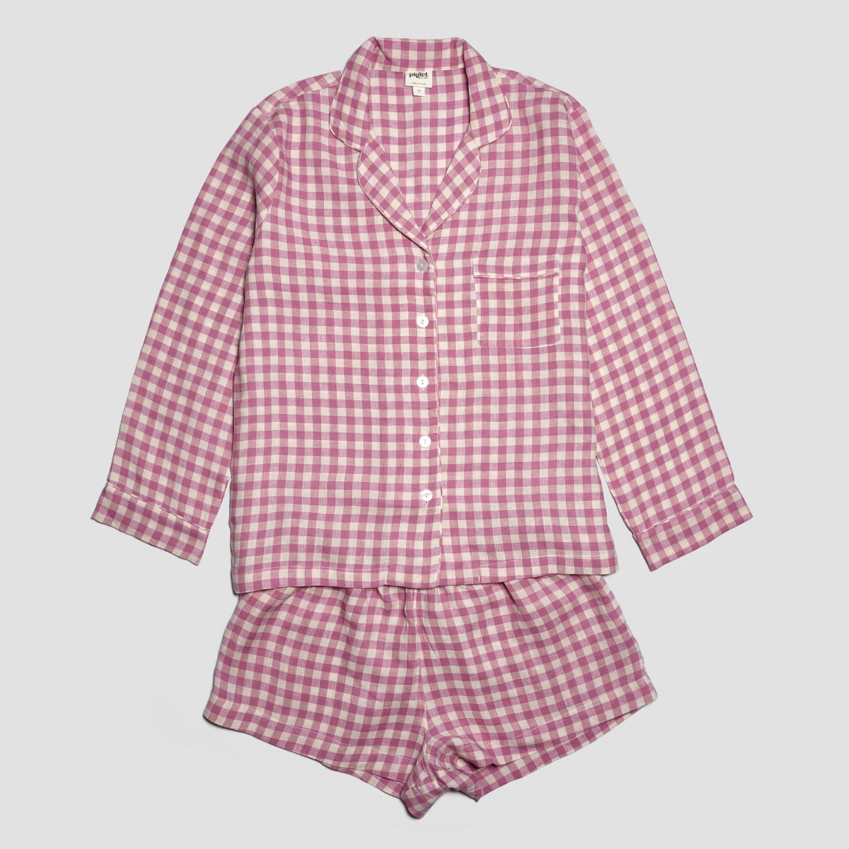 Orchid Gingham Linen Pajama Shorts Set 4 Orchid Gingham Linen Pajama Shorts Set - Image 2