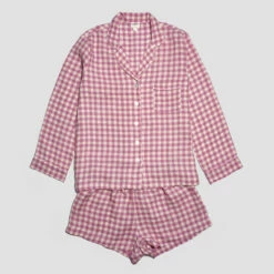 Orchid Gingham Linen Pajama Shorts Set 13 Orchid Gingham Linen Pajama Shorts Set -Bed Linings Sales Shop PigletinBed GinghamShortsSet Orchid 1 greyBG