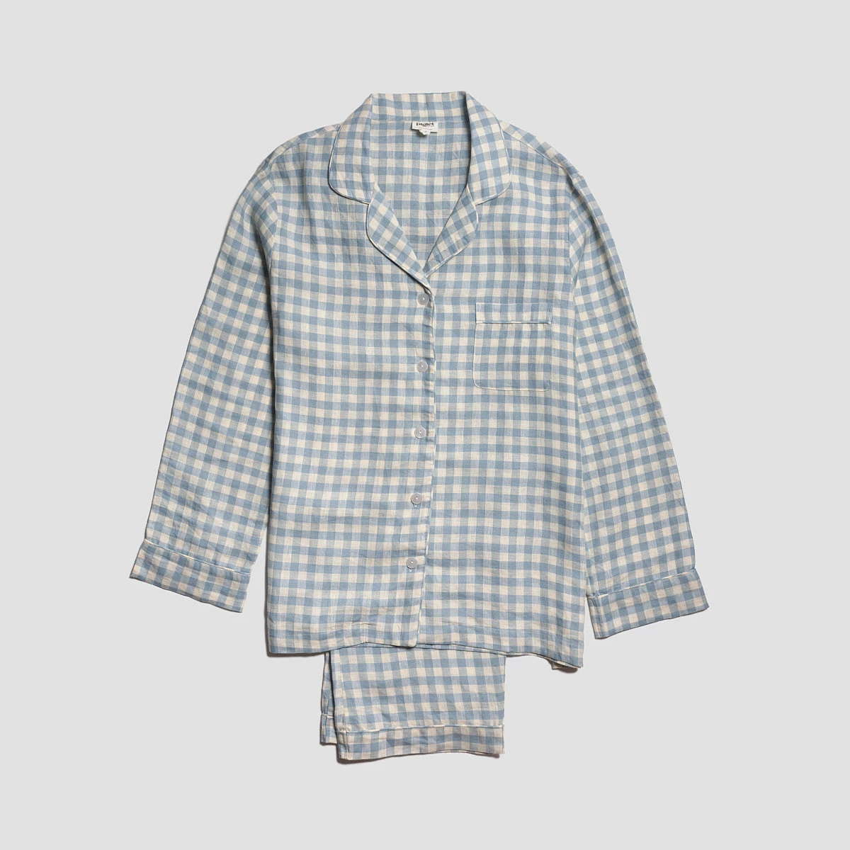 Warm Blue Gingham Linen Pajama Set 4 Warm Blue Gingham Linen Pajama Set - Image 2