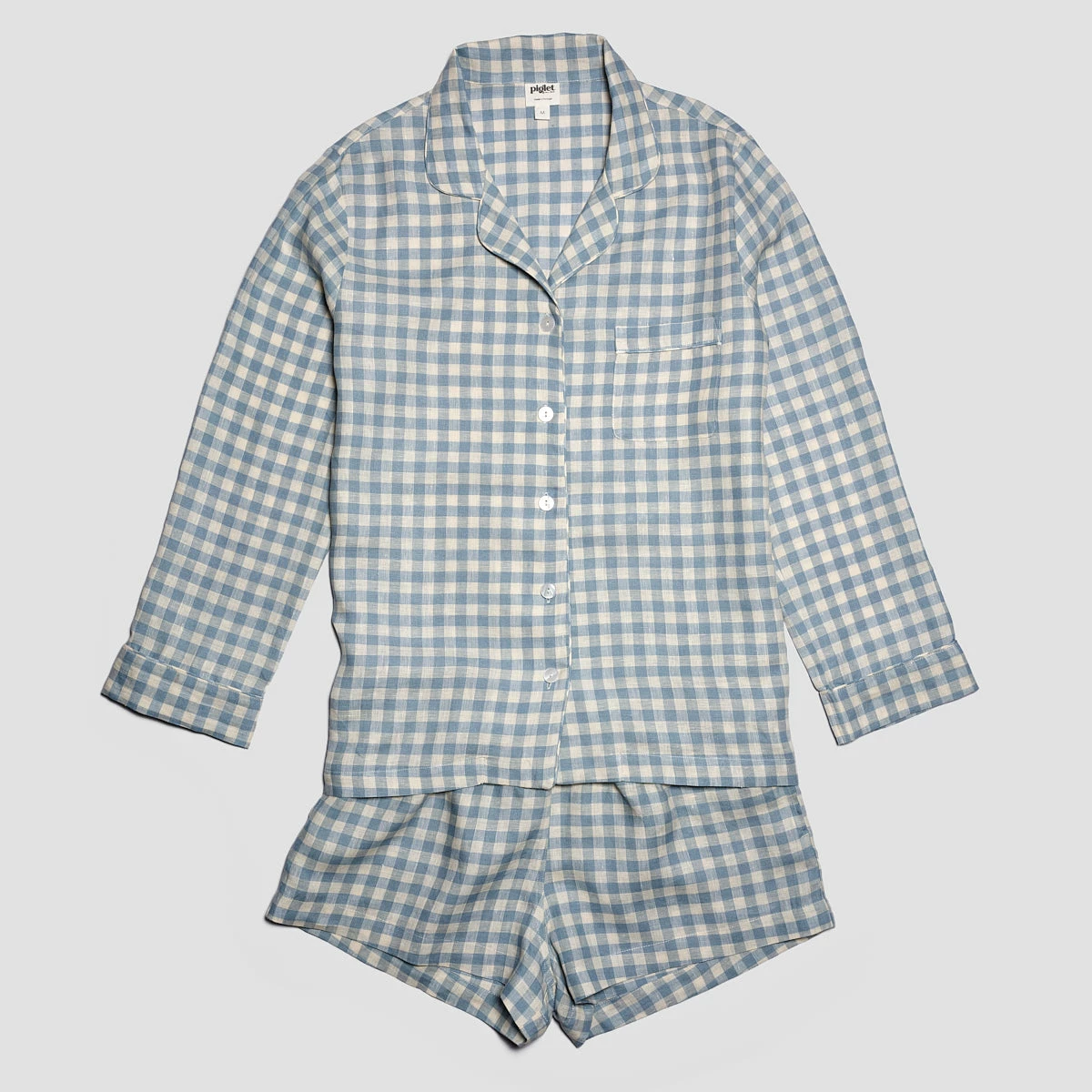 Warm Blue Gingham Linen Pajama Shorts Set 4 Warm Blue Gingham Linen Pajama Shorts Set - Image 2