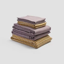 Honey Gingham Linen Bundle 17 Honey Gingham Linen Bundle -Bed Linings Sales Shop PigletinBed LinenBedtimeBundle HoneyGingham Mix Match V1 Elderberry greyBG