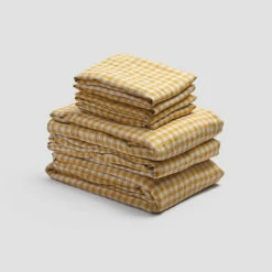 Honey Gingham Linen Bundle 16 Honey Gingham Linen Bundle -Bed Linings Sales Shop PigletinBed LinenBedtimeBundle HoneyGingham monocolour greyBG 1