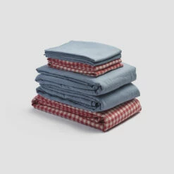 Mineral Red Gingham Linen Bundle -Bed Linings Sales Shop PigletinBed LinenBedtimeBundle MineralRedGingham Mix Match V1 DuskBlue greyBG 1