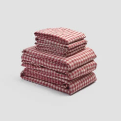 Mineral Red Gingham Linen Bundle -Bed Linings Sales Shop PigletinBed LinenBedtimeBundle MineralRedGingham monocolour greyBG