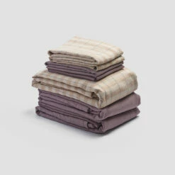 Cafe Au Lait Check Stripe Linen Bundle 16 Cafe Au Lait Check Stripe Linen Bundle -Bed Linings Sales Shop PigletinBed LinenBedtimeBundleV1 CafeauLaitCheckStripe 1 greyBG 1