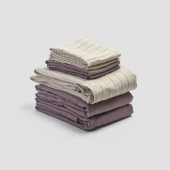 Pear Ticking Stripe Linen Bundle -Bed Linings Sales Shop PigletinBed LinenBedtimeBundleV1 PearTickingStripe 1 greyBG