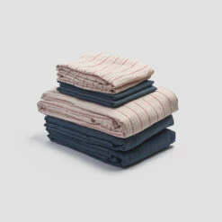 Mineral Red Ticking Stripe Linen Bundle -Bed Linings Sales Shop PigletinBed LinenBedtimeBundleV2 MineralRedTickingStripe 1 greyBG 1 1
