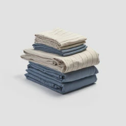 Pear Ticking Stripe Linen Bundle -Bed Linings Sales Shop PigletinBed LinenBedtimeBundleV2 PearTickingStripe 1 greyBG