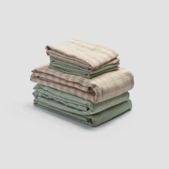 Cafe Au Lait Check Stripe Linen Bundle -Bed Linings Sales Shop PigletinBed LinenBedtimeBundleV3 CafeauLaitCheckStripe 1 greyBG