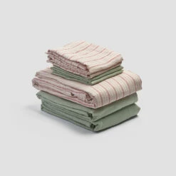 Mineral Red Ticking Stripe Linen Bundle -Bed Linings Sales Shop PigletinBed LinenBedtimeBundleV3 MineralRedTickingStripe 1 greyBG 1