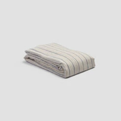 Dusk Blue Ticking Stripe Linen Duvet Cover -Bed Linings Sales Shop PigletinBed LinenDuvetCover DuskBlueTickingStripe 1 greyBG