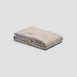 Mushroom Gingham Linen Duvet Cover -Bed Linings Sales Shop PigletinBed LinenDuvetCover MushroomGingham 1 greyBG