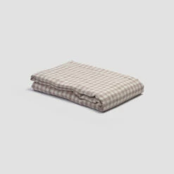 Mushroom Gingham Linen Flat Sheet -Bed Linings Sales Shop PigletinBed LinenFlatSheet MushroomGingham 1 greyBG 1