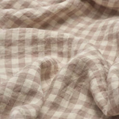 Mushroom Gingham Linen Fitted Sheet -Bed Linings Sales Shop PigletinBed LinenFlatSheet MushroomGingham 2